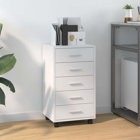 vidaXL Cajonera con ruedas madera contrachapada blanco brillante (1/5)