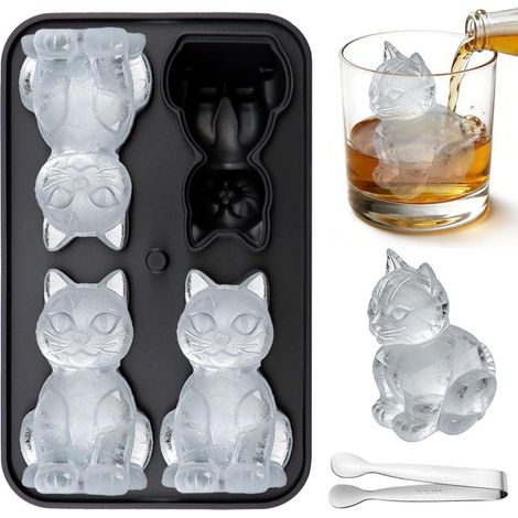 Eiswürfelform Katze aus Silikon mit Deckel, wiederverwendbar, für Cocktails