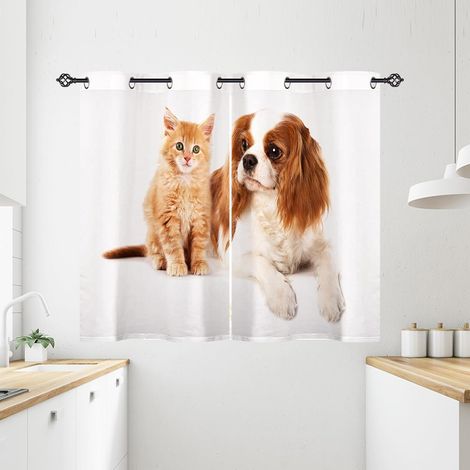 Rideau Occultant Dessin Animé Animaux Chat Chien Rideau Thermique Isolant Tenture Opaque à Oeillets Draperies Intérieurs pour Maison Chambre Salon 2 Panneaux L 60 x H 90 cm - 60L X 90H cm (2 Panneaux) (1/5)