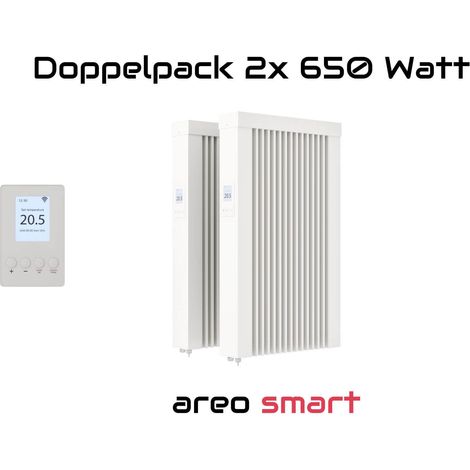 Elektroheizung Doppelpack 2x 650 Watt Flächenspeicherheizung areo smart - digitales Thermostat mit LCD-Display - Option zur Appsteuerung von eVARMO (1/5)