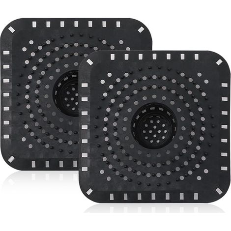 2 Pièces Attrape Cheveux Douche, Grille Douche Anti Cheveux Empêche les Bouchons, Silicone Souple, Facile à Nettoyer, Filtre Cheveux Douche, pour Baignoire et Lavabo, Carré Noir (1/5)