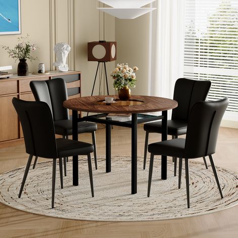DESMIU Table de salle à manger ronde avec 4 chaises, 1 niche ouverte et pieds réglables, pour cuisine et salon, Ø 100 cm (1/5)