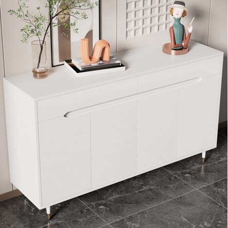 Meuble rangement chaussures blanc doré 140 cm 2 tiroirs OKMYHOME (1/5)