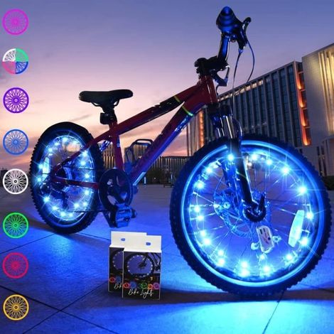 Lot de 2 Éclairage de pneus Roue de vélo, Lampe à LED Étanche à néon à pneus avec 2 Modes Clignotants, Lumière Bleu Rayons de Roue (1/4)