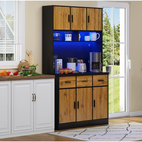 Meuble rangement buffet cuisine 100x40x180 cm MDF noir OKMYHOME (1/5)
