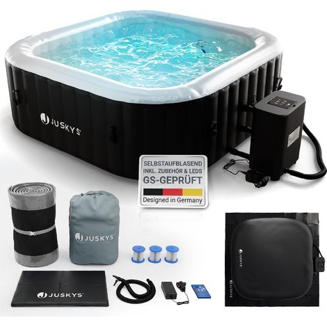Juskys® Whirlpool SpaLuxe inkl. LED-Beleuchtung – Aufblasbar, 130 Sprudeldüsen, 3000W Gesamtleistung, Schwarz/Weiß