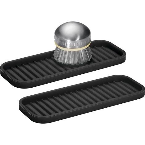 Porte-savon pratique pour la cuisine - Porte-savon en silicone - Antidérapant, pour éponge, grattoir et savon à placer près de l'évier - Lot de 2, noir