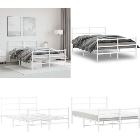 Bettgestell mit Kopf- und Fußteil Metall Weiß 140x200 cm - Metallbett - Doppelbett - Weißes Bett - Boxspringbetten - Bettgestell - Home & Living (1/5)