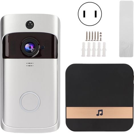 Intelligente, kabellose Video-Türklingel mit WLAN, PIR-Bewegungsmelder, App-Steuerung, 90–260-V-Netzteil, US-Stecker, Silber (1/5)