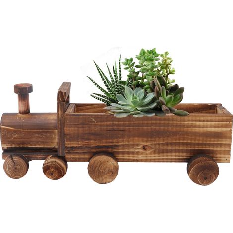 Blumentopf aus Holz, Modell „Cartoon-Zug“, dekorative Lokomotivform für Sukkulenten und Kakteen, gute Drainage und Belüftung – ideal für Garten, Wohnzimmer, Büro oder Küche, robustes Kiefernholz. (1/5)