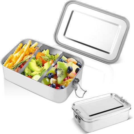 Lunch Box Inox, 1400ml Boite a Lunch avec 2 Partitions Amovible, Bento Lunchbox Sans Plastique et BPA, Durable et Écologique, Boite Alimentaire en Acier Inoxydable pour Enfants et Adultes (1/5)