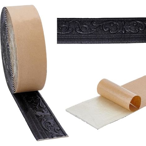 10M Bordure en Mousse Autocollante, 7.8cm de Large Bordure de Papier Peint Décorative Plinthe Murale en Mousse pour Hôtel et Maison Décoration à Faire Soi Même, Noir avec des rayures blanches (1/5)