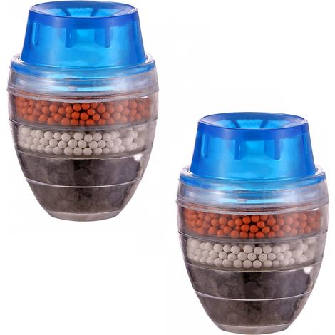 Aktivkohle-Wasserfilter für Leitungswasser (3 x 6 cm, 2er-Pack, blau), 5-lagige Filtration, rund, für Küche und Bad (1/5)