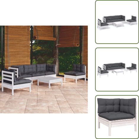 6-tlg. Garten-Lounge-Set mit Kissen Kiefer Massivholz - Garten Lounge Set - Kiefernholzmöbel - Outdoor Möbel - Gartenmöbel - Loungesessel