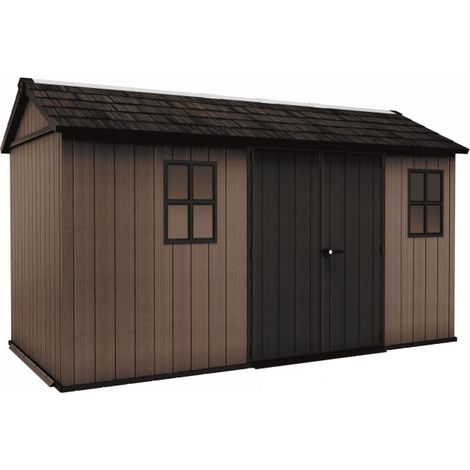 Caseta de jardín de resina EVOTECH+, 413 x 230 cm, con suelo y puerta doble, carga de nieve de 150 kg/m², Newton Plus 7513/1375, marrón, Keter (1/5)