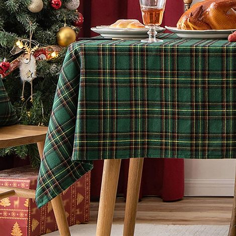 Nappe de Noël à carreaux verte 140x100 cm, facile d'entretien, polyester