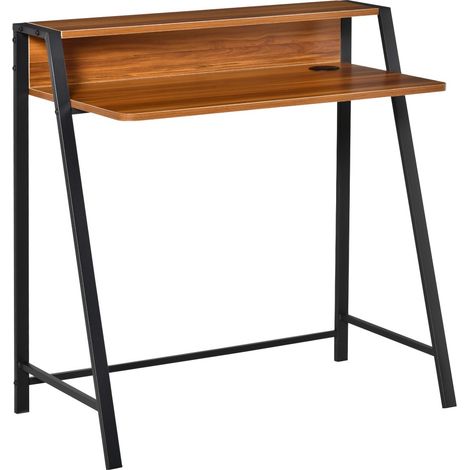 Bureau Pupitre Ordinateur avec Compartiment Rangement et Passage Câbles Métal Noyer 84x45x85 cm Télétravail Bureau Domicile (1/5)