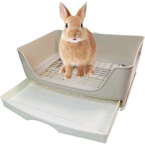 Bac à litière d'angle avec tiroir pour lapins, cochons d'Inde, hamsters, furets et autres petits animaux. (1/4)
