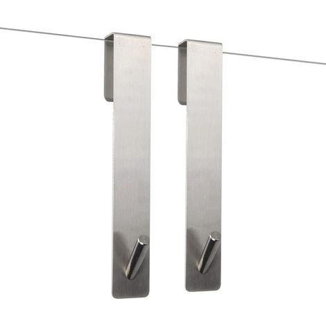 2pcs Crochets de Porte de Douche, Acier Inoxydable Crochets de Suspension pour Serviettes sans Perçage sur Porte de Douche sans Cadre pour Salle de Bain-Argent (1/5)