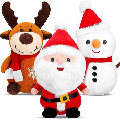 Lot de 3 peluches de Noël : Père Noël, renne, bonhomme de neige, 23 cm. (1/5)