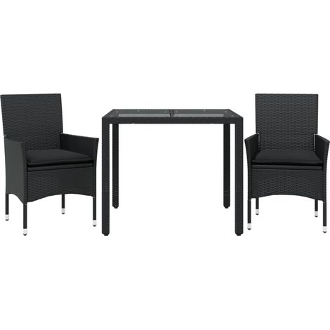 Maison Exclusive - 3-tlg. Garten-Essgruppe mit Kissen Schwarz Pol
