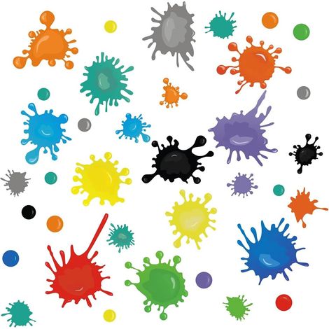 TOARTi Sticker mural multicolore effet peinture, éclaboussures et taches, idéal pour décorer une chambre d'enfant ou un atelier d'artiste. Sticker mural effet aquarelle avec taches d'encre. (1/5)