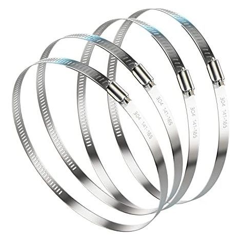 NUBURORA 141-165mm Clip de tuyau réglable 304 Camps conduit en acier inoxydable 4 Pack Worm Drive Clips serrage conduite 6 pouces diamètre carburant - 141-165mm-4pcs (1/5)