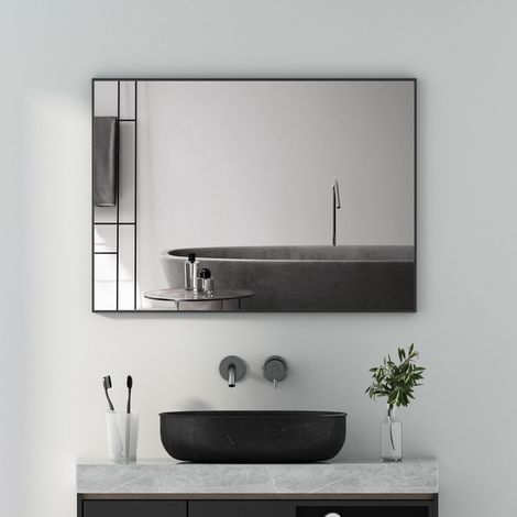 Matt Schwarz Wandspiegel 40x60cm Rechteckiger Spiegel mit Metall Rahmen, Spiegel Schwarz Badezimmerspiegel für Bad, Flur, Schlafzimmer, Wohnzimmer (1/5)