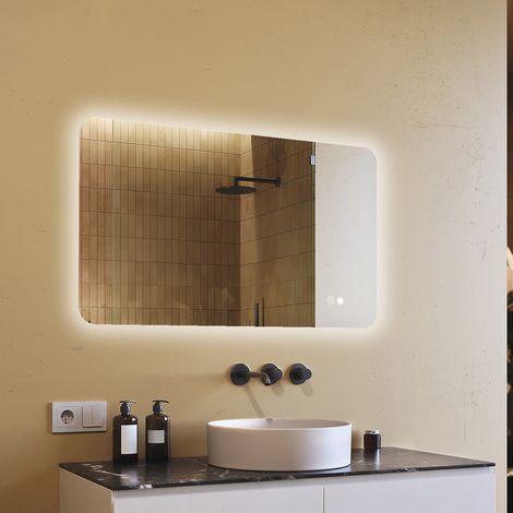 Specchio da bagno Artforma con illuminazione, 120x70, Interruttore touch, Antiappannamento, LED Dual, Specchio Arrotondato (1/5)