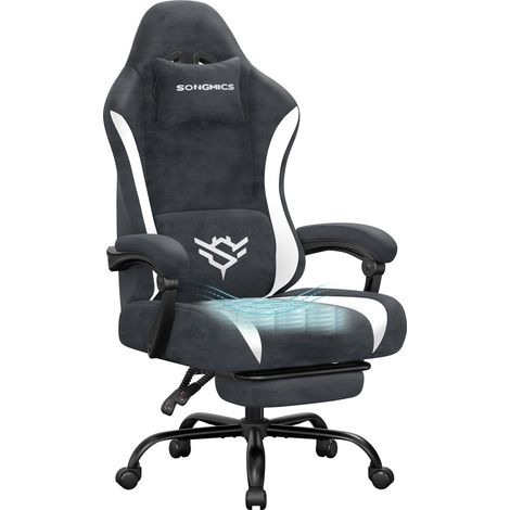 Chaise Gamer, Fauteuil de Bureau en Tissu Suédine, Ergonomique avec Repose-Pieds, Inclinable à 135°, 70 x 70 x (120-130) cm, Gris Foncé, Collection Cathy OBG092GQ01 (1/5)