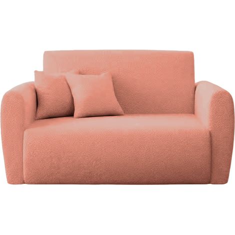GINA - Canapé droit convertible tissu bouclette 2 places Terracotta (1/5)