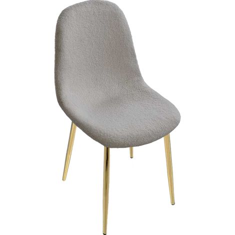 SEDIA IMBOTTITA TEDDY IN TESSUTO GRIGIO CON GAMBE ORO 44X48X88 CM