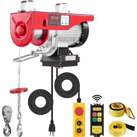 Palan Électrique, Charge Double Câble 600 kg, Télécommande Filaire 4,2 m et Sans Fil 100 m, Hauteur Levage Câble Simple 12 m, Élingue Simple Double, Arrêt d'Urgence, pour Garage, Entrepôt, Usine (1/5)