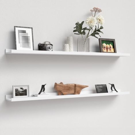 Étagères flottantes blanches pour mur Lot de 2, Étagères flottantes en bois de 120 CM Modernes pour présentoir de photos, décor mural, pour décor de pièce, salon, chambre à coucher, salle (1/5)