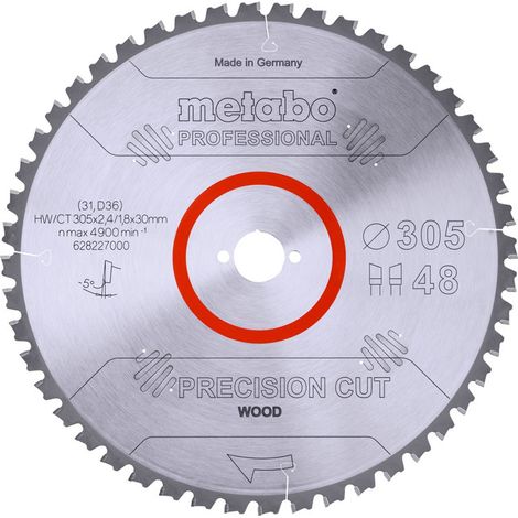 Metabo Sägeblatt "precision cut wood - professional", 305x2,4/1,8x30, Z48 WZ 5° neg. (1/6)