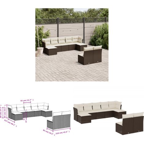 9-tlg. Garten-Sofagarnitur mit Kissen Braun Poly Rattan - Gartensorte - Gartenmöbelset - PE-Rattan Möbel - Outdoor Sofa - Lounge Set - Home & Living (1/3)