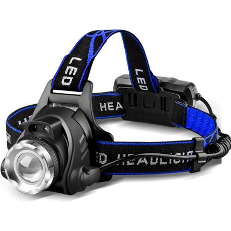 Powerful Rechargeable LED Headlamp, Adjustable Headlight with 3 Modes, USB Cable and 2 x 18650 Batteries for Fishing, Cycling, Hiking, Running, Camping, White Light (1/3)