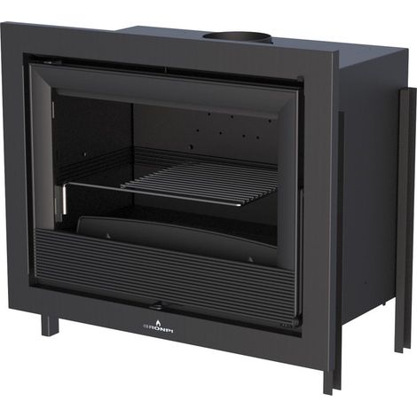 Bronpi – Insert cheminée ventilé canalisable 12 kW – Foyer en fonte – 2 sorties canalisables – Évacuation supérieure – Pour bûches jusqu'à 50 cm