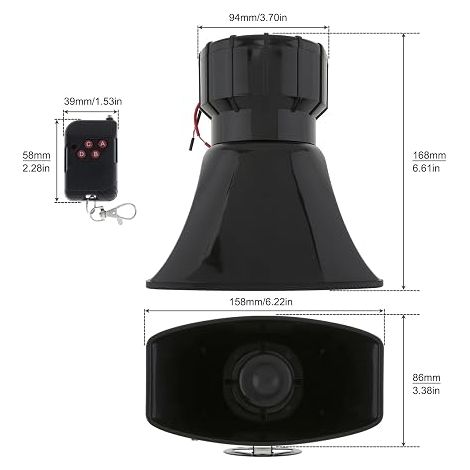 Sirena per auto con 7 suoni: clacson, allarme tipo incendio, ambulanza, traffico, polizia, con telecomando nero, telecomando 12 V 100W (1/4)