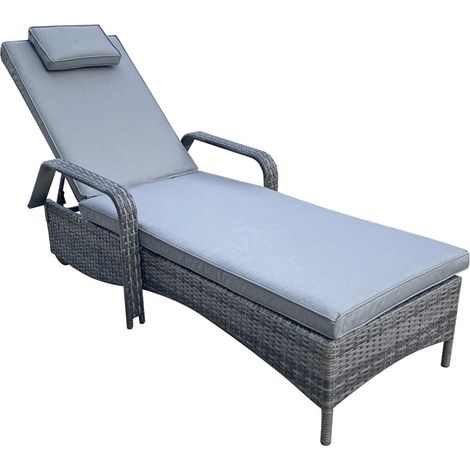 Signature Weave Savannah Wicker Sun Lounger Bed Chair & Side Drinks Table Grey (1/4)