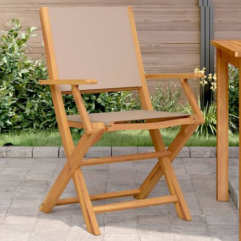 Lot de 2 Chaises de jardin,Siège de Terrasse Chaise d'extérieur taupe bois d'acacia massif et tissu CFW45081 (1/5)