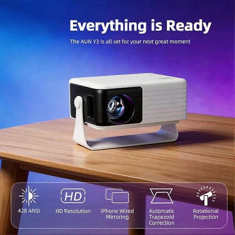 Le mini-projecteur AUN Y3 est un système home cinéma portable doté de fonctionnalités 3D intelligentes. Il comprend un vidéoprojecteur LED compact, idéal pour les téléviseurs et les films, et est comp (1/5)