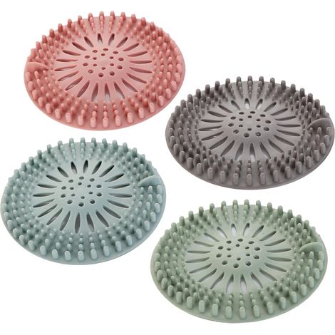 Juego de 4 filtros de silicona para desagües, anticabello, rejillas de desagüe, para baño y cocina. (1/5)