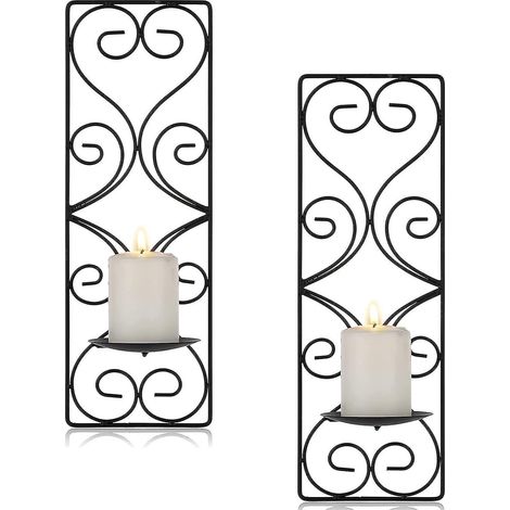 Set aus 2 dekorativen rechteckigen Wandkerzenhaltern aus schwarzem Metall (1/5)