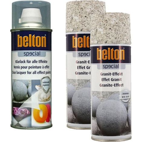Lot 2 bombes de peinture effet granit sable + 1 vernis de finition - Belton