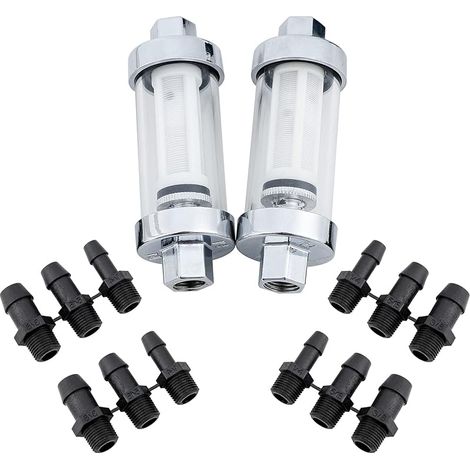 Lot de 2 filtres à carburant universels en verre métallique, montage en ligne, chromés, entrée de tuyau (1/5)