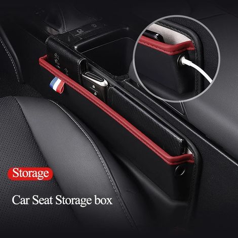 Organisateur de siège auto en cuir PU beige, boîte de rangement pour fente, porte-cartes et téléphone, poche pour voiture (1/4)