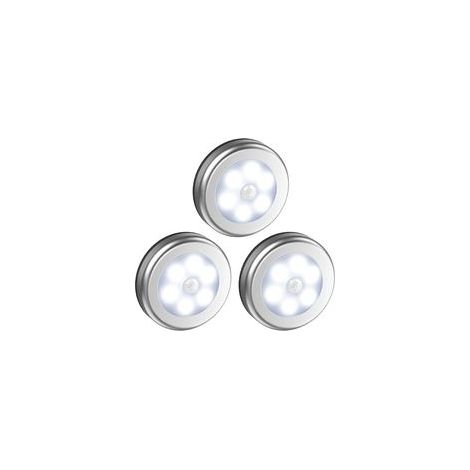 Set di 3 lampade da comodino a LED bianche con sensore di movimento PIR, alimentate a batteria, per mobili sottopensile. - Crezuo
