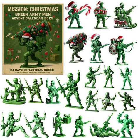 Calendrier De L Avent - Boîte Surprise - 24 Compartiments - Acrylique Vert Militaire - 1 Pièce