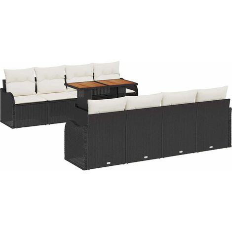 Garden Sofa Set with Storage 9 pcs Black Poly rattan vidaXL